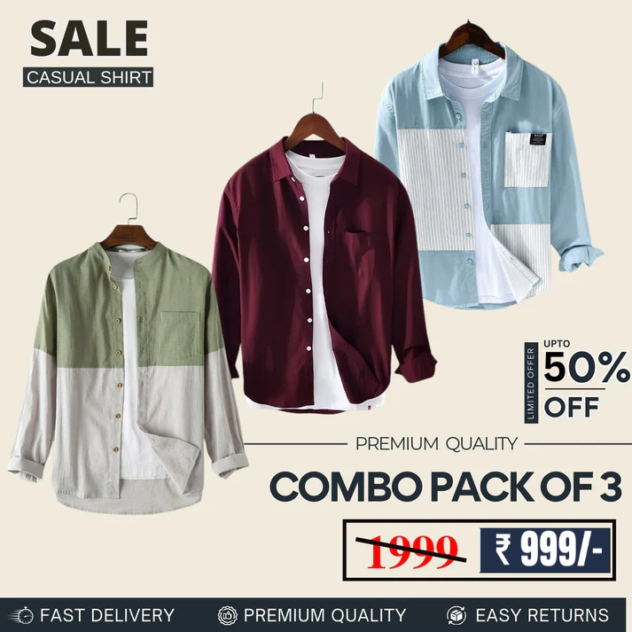 Men's Stylish Casual Shirts Combo Pack