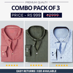 Combo Pack of 3 Men’s Formal Shirts – Stylish & Versatile Collection