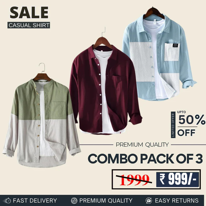 Men's Stylish Casual Shirts Combo Pack