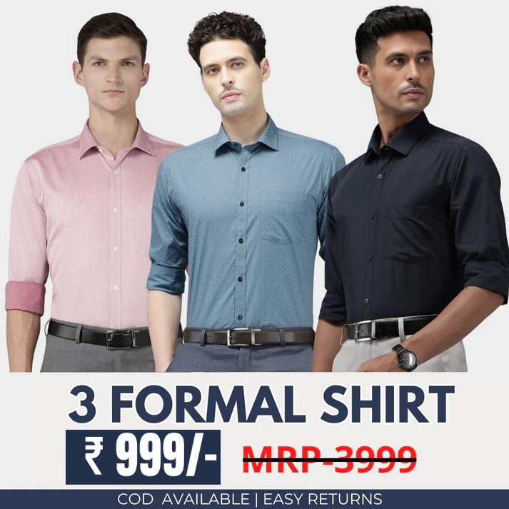 Combo Pack of 3 Men’s Formal Shirts – Stylish & Versatile Collection