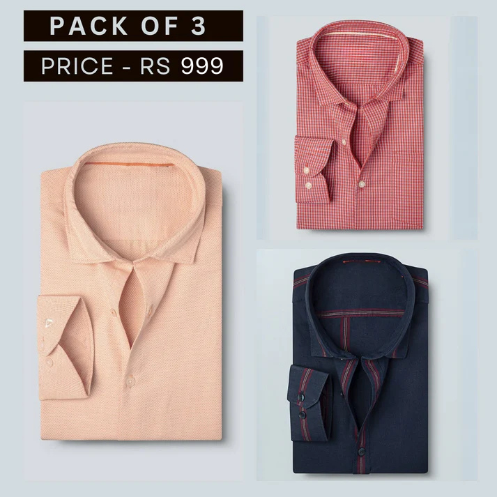 Combo Pack of 3 Men’s Formal Shirts – Stylish & Versatile Collection