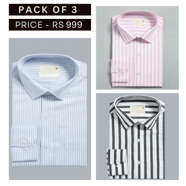 Combo Pack of 3 Men’s Formal Shirts – Stylish & Versatile Collection