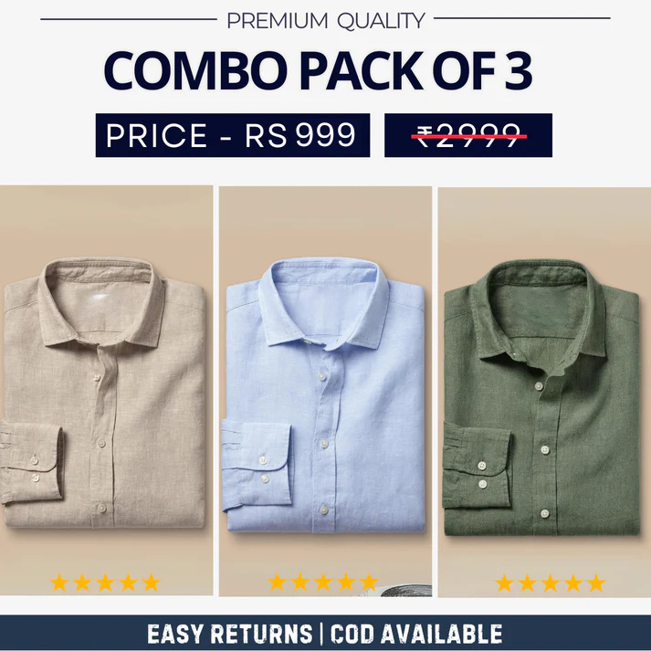 Combo Pack of 3 Men’s Formal Shirts – Stylish & Versatile Collection