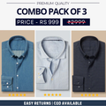 Combo Pack of 3 Men’s Formal Shirts – Stylish & Versatile Collection