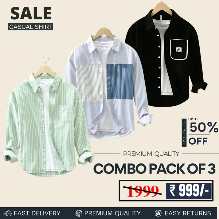 Men's Stylish Casual Shirts Combo Pack