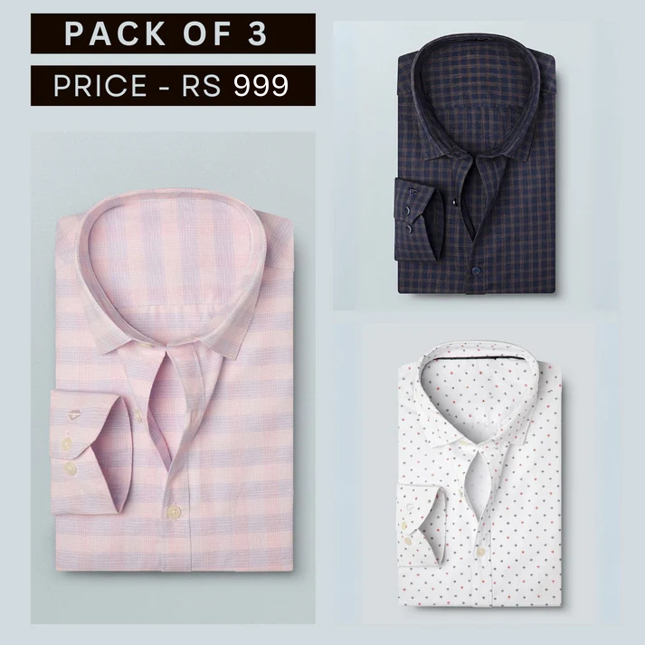 Combo Pack of 3 Men’s Formal Shirts – Stylish & Versatile Collection