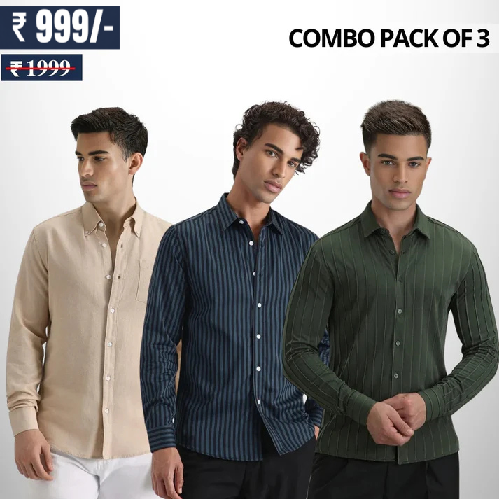 Combo Pack of 3 Men’s Formal Shirts – Stylish & Versatile Collection