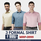 Combo Pack of 3 Men’s Formal Shirts – Stylish & Versatile Collection