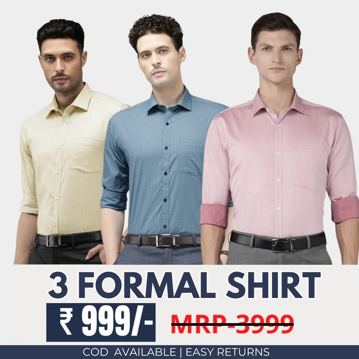 Combo Pack of 3 Men’s Formal Shirts – Stylish & Versatile Collection