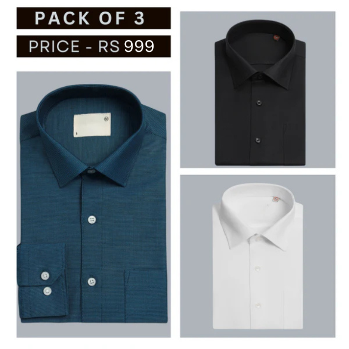Combo Pack of 3 Men’s Formal Shirts – Stylish & Versatile Collection