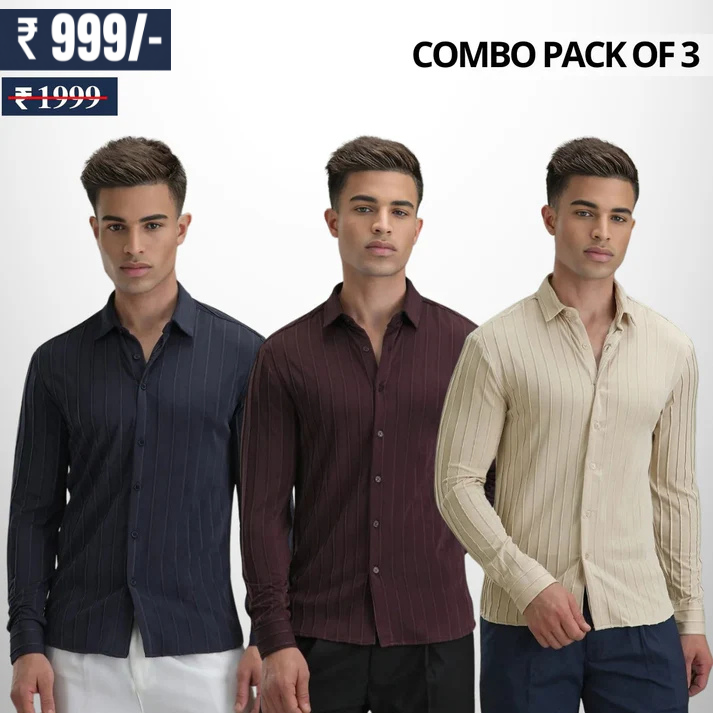Combo Pack of 3 Men’s Formal Shirts – Stylish & Versatile Collection