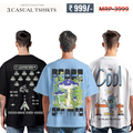 Oversized Baggy Fit Cotton Printed T-Shirts for Men – Pack of 3 Multicolor