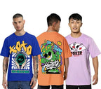 Oversized Baggy Fit Cotton Printed T-Shirts for Men – Pack of 3 Multicolor