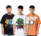 Oversized Baggy Fit Cotton Printed T-Shirts for Men – Pack of 3 Multicolor