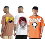 Oversized Baggy Fit Cotton Printed T-Shirts for Men – Pack of 3 Multicolor