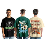Oversized Baggy Fit Cotton Printed T-Shirts for Men – Pack of 3 Multicolor